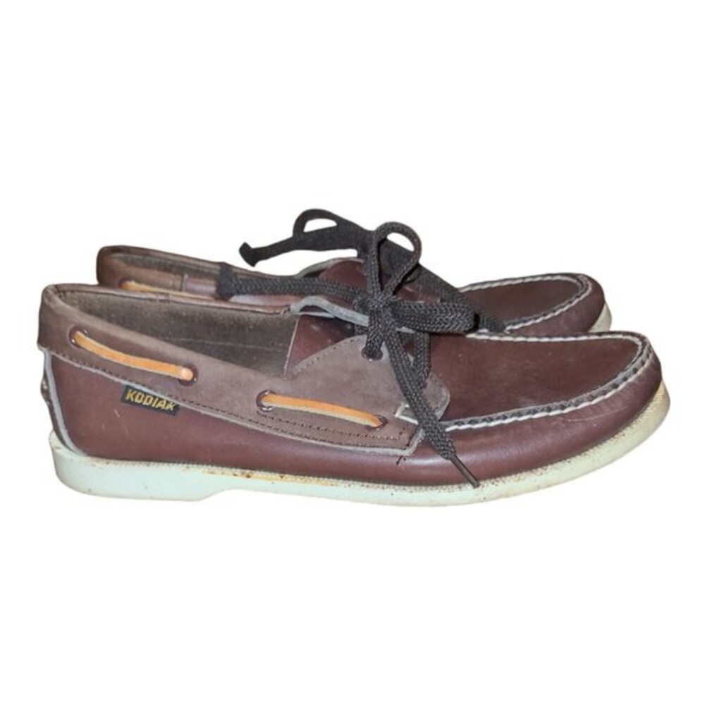 Kodiak Boat Shoes Men s size 85 Leather Slip on with lace Tops in a Dark Brown